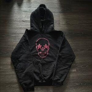 Black Hoodie with Pink Skull Design
